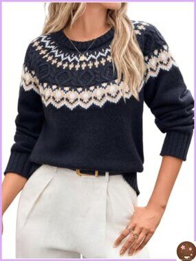 Fair Isle Sweater Long Sleeve Crew Neck Raglan Pullover